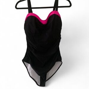 Retro style aidonger Black and Pink One Piece Swimsuit Womens M